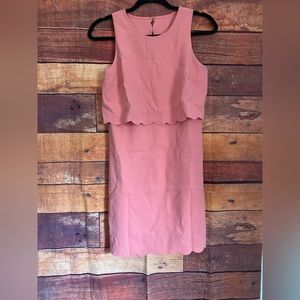 Loft Pink Scalloped Hem Crop Sleeveless Illusion Shift Dress Size 0P